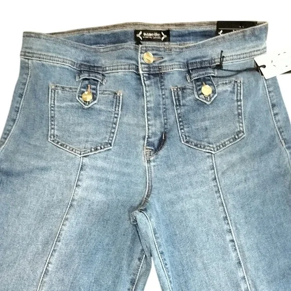 Nanette Lepore Jolie Super High Rise Wide Leg Jeans Med Wash Blue Petite 10P NEW - Picture 2 of 7